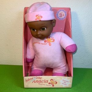 Positively Adorable BABY DOLL 12" Angela Toy Dark Skin Ethnic Rattle Pink Hat